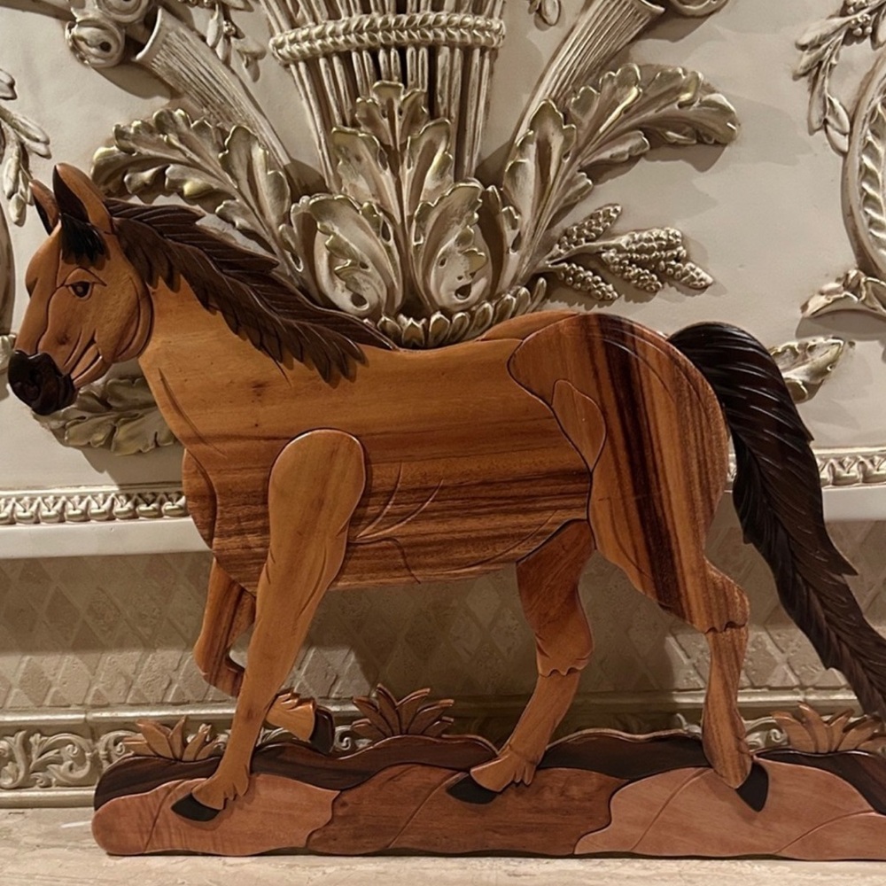 NWT Handcrafted Wooden Horse Wall Art 21”